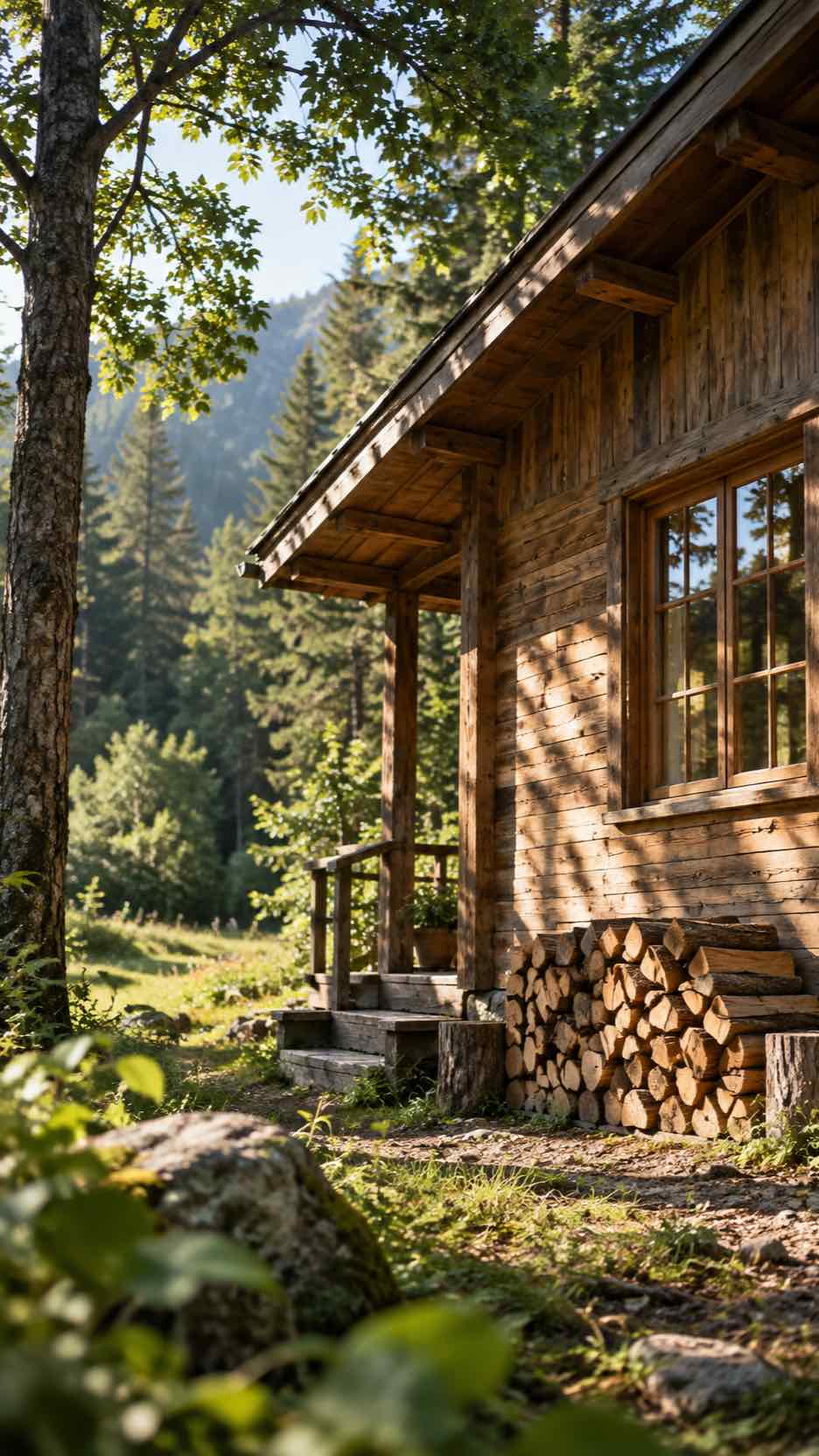 Wooden Cabin in the Sunlight